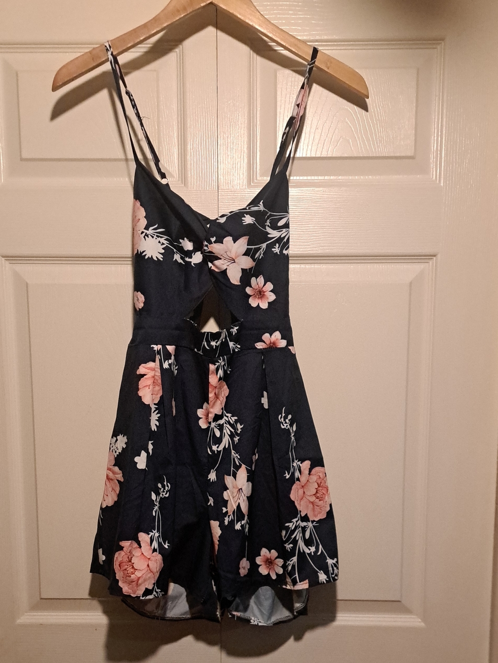 Navy Pink Floral Ladies/Girls Spaghetti-Strap One-Piece Shorts Jumper Petite Fit